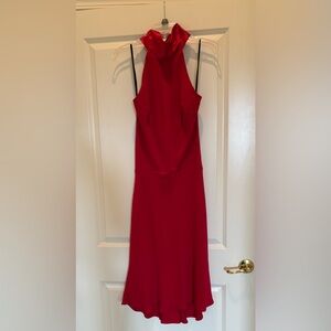 Elegant Red Halter Dress with satin collar